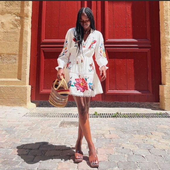 FARM Rio Dresses Farm Rio Macaw Cross Stitch Embroidered Mini Dress